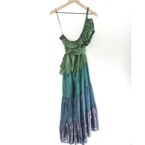 NWT Anthropologie Maeve Ruffled One Shoulder Shimmery Dress - Picture 5 of 9
